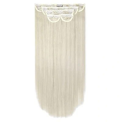 Image of Lullabellz Super Thick Straight Clip In Hair Extensions 5 Piece, 22 Inch Length, Bleach Blonde