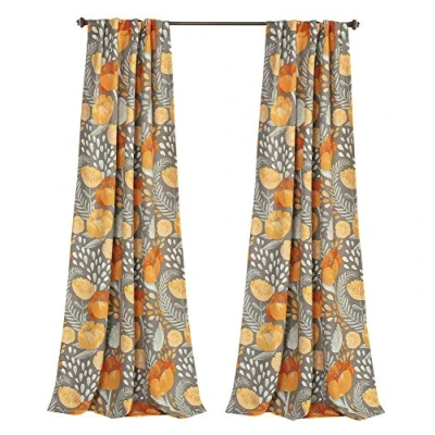 Image of Lush Decor x 52 Yellow and Gray Poppy Garden Curtains Light Filtering Window Set for Living, Dining, Bedroom, 108 in L Panel Pair, &amp;