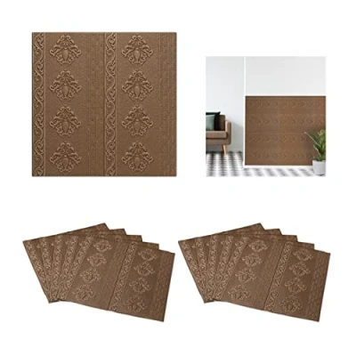 Image of Relaxdays Self Adhesive Wall, Set of 10, Can be Cut to Size, Foam, Baroque Look, Paneling, 70x70 cm Brown
