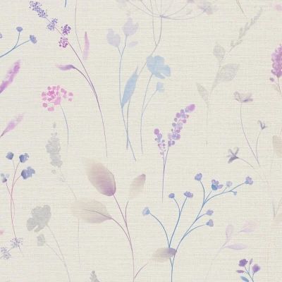 Image of Country style wallpaper wall Profhome 791702 hot embossed non woven slightly textured with floral ornaments matt white cream violet blue