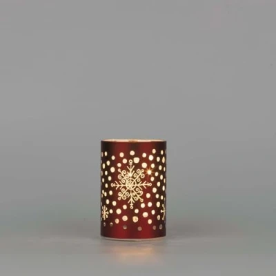 Image of SHATCHI 12cm Christmas Decorated Vase Table Lamp Etched Glass Tube Xmas Red Cylinder LED Fairy Lights Battery Operated Decoration