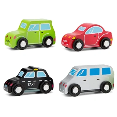 Image of New Classic Toys 11934 4 Wooden Vehicles Set for Toddlers First Cars One Year Old, Children Age 18 Months, Multi Color, Sportcars