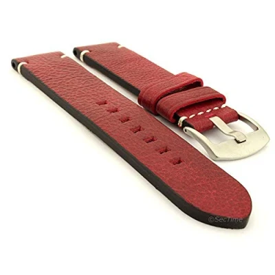 Image of SecTime Genuine Leather Watch Strap Band Vintage Paris Brushed SS. Buckle Spring Bars (22mm, Red)