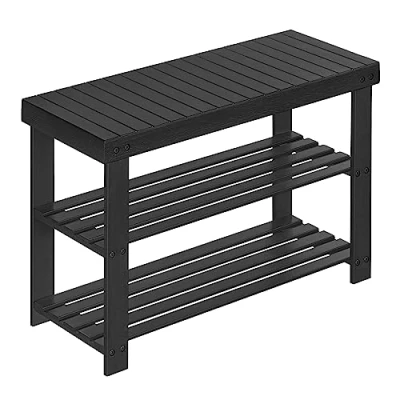 Image of SONGMICS Shoe Storage Bench, Bamboo, Black, 28.7 x 70.1 45.3 cm