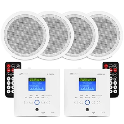 Image of Power Dynamics 2 Room Bluetooth Ceiling Speaker Set with Wall Mountable Amplifier BTW30