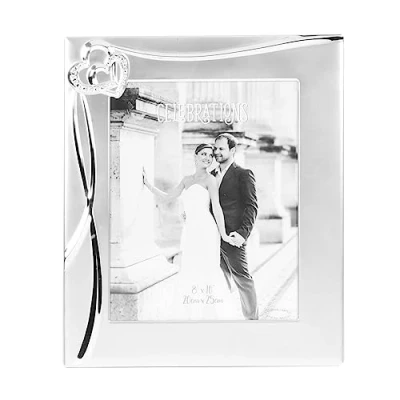 Image of celebrationgiftsforall Engagement Wedding or Anniversary Photo Frame 8&quot; x 10&quot; Crystal Hearts Matt Silver