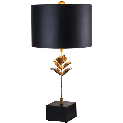 Image of Camilia Table Lamp with Round Shade, Antique Gold and Black