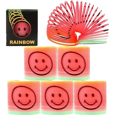 Image of SRVertex 6x Mini Rainbow Springs Toys, 3.5cm Plastic Magic Coil Fidget Kids Multicoloured Twisting Springs, Perfect Small Novelty Gift Party Favours Christmas Stocking Filler, 3+ Years