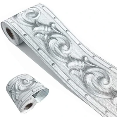 Image of Mesoar Elegant 3D Silver Grey Wallpaper Border Wall Peel Stick Molding Home Ceiling Sticker for Bathroom Living Room Kitchen 10cm by 16.4ft