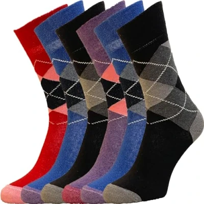Image of ZombaFlo 6 Pairs Diabetic Socks for Women Non Elastic Cotton Rich Gentle Grip Soft Top UK 4 7 Multipack (Standard, Argyle)