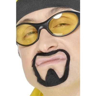 Image of Smiffys Herb Warrior Tash &amp; Goatee Beard Set, Black Self Adhesive, Icons Idols Fancy Dress, Heros Dress Up Cosmetics Disguises.