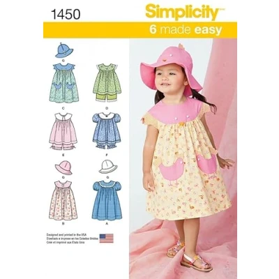 Image of Simplicity Toddlers Easy Sewing Pattern 1450 Dresses, Top, Panties &amp; Hat