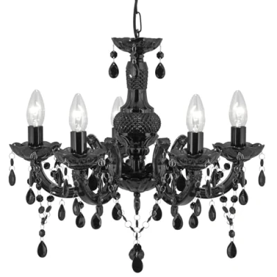 Image of Marie Therese 5 Light Multi Arm Ceiling Pendant Black with Crystals, E14