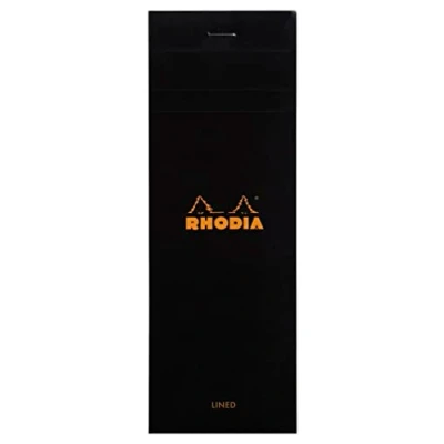 Image of RHODIA 86009C Stapled Notepad N8 Shopping Black 7.4x21 cm Lined 80 Detachable Sheets 80G Clairefontaine Paper Coated Card Cover Pack of 10 pads
