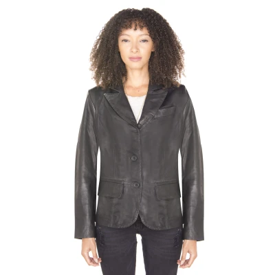 Image of Infinity Leather Womens Blazer Jacket Seregno Black Size 18 UK
