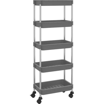 Image of vidaXL 5 Tier Kitchen Trolley Grey 42x29x128 cm Iron and ABS