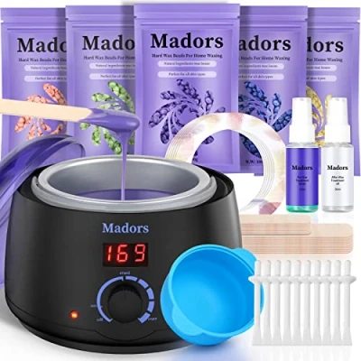 Image of Madors Waxing Kit for Women Heating Ring Wax Warmer Hair Removal Intelligent Temperature Control Machine with Hard Beads Target Full Body at Home (Purple)