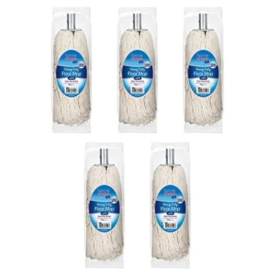 Image of Homeshopa Mop Heads Replacement, Cotton with Metal Push in Socket, Super Absorbent Refill Head, Heavy Duty for All Around Floor Cleaning (Size 20, Pack of 5)