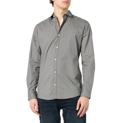 Image of JACK &amp; JONES Men&#039;s Jprblablackpool Stretch Shirt LS Ss24 Sn, Travertine/AOP: Slim fit, M