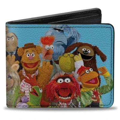 Image of Buckle Down Disney Wallet, Bifold, The Muppets Character Group Pose Portrait Blue, Vegan Leather, 4.0&quot; x 3.5&quot;, Casual
