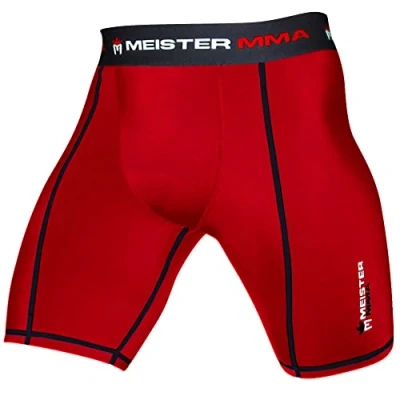 Image of Meister MMA Compression Rush Fight Shorts w/Cup Pocket Red Medium (32 33)