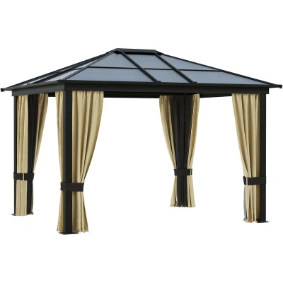 Image of Outsunny Hardtop Gazebo Canopy with Mosquito Netting Polycarbonate Roof Aluminium Frame01 0865