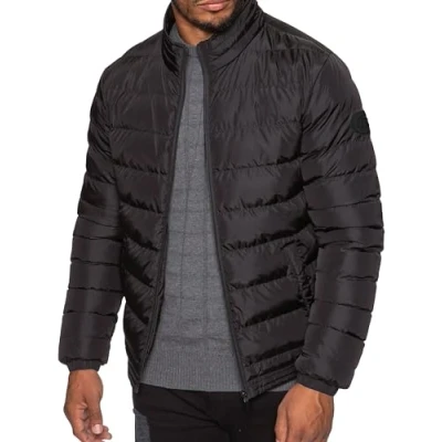 Image of BRAND KRUZE Mens Jacket Plain Padded Puffer Lightweight Zip Up Winter Warm Coat KZJK101 BLACK M