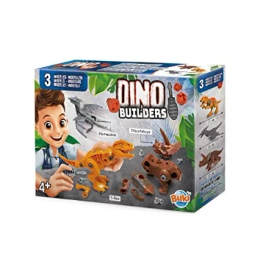 Image of Buki France 2136 Dino Builders. Build your own Dinosaur Kit. 3 Dinos: T Rex, Triceratops and Pteranodon. DIY Construction STEM Toy. Building Set. 3D Model. Educational Gift for Boys &amp; Girls 4+
