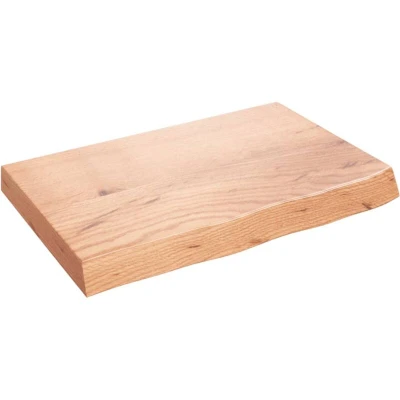 Image of vidaXL Wall Shelf in Light Brown Treated Solid Oak Wood Rustic Style with Live Edge for Home Decor 60x40x6 cm