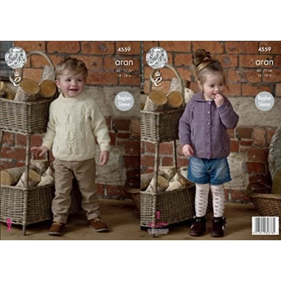 Image of King Cole 4559 Knitting Pattern Childrens Cardigan and Sweater in Fashion Aran by