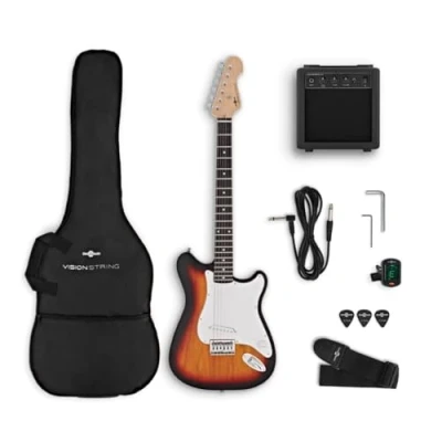 Image of Full Size Electric Guitar Kit Starter Pack with Amp for Beginners VISIONSTRING, Sunburst