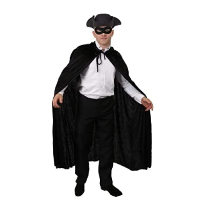 Image of Adults Highwayman Dick Turpin Fancy Dress Highway Man Tricorn Hat + Mask Velour Cape School Book Week and World Day One Size