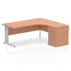 Image of Impulse 1800 Right Crescent Desk Beech Cable Managed + High Ped