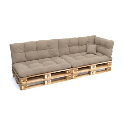 Image of POKAR Euro Pallet Quilted Pillow Set of 6: Seat Cushion 120 x 80cm + Back 40cm, Garden Pillows Sofa, Patio, Without Pallets, Beige