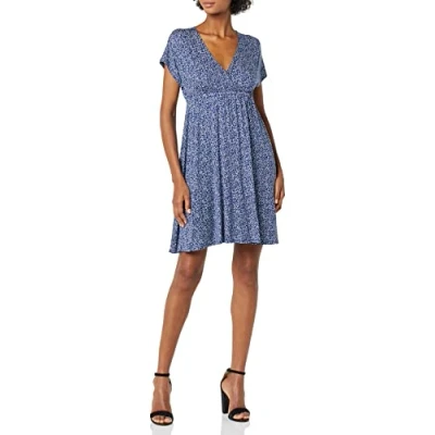 Image of Amazon Essentials Women&#039;s Surplice Dress (Available in Plus Size), Navy Animal Print, L