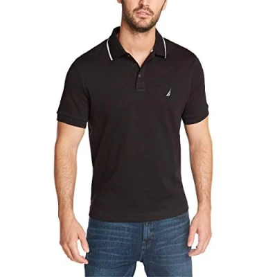 Image of Nautica Men&#039;s Classic Fit Short Sleeve Dual Tipped Collar Polo Shirt, True Black, XXL