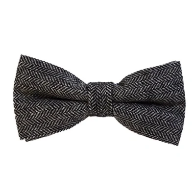 Image of DonDon Men’s checkered plaid tweed look bow tie 4.72 x 2.36 12 6 cm already tied and completely adjustable black grey herringbone pattern