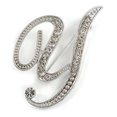 Image of &#039;Y&#039; Rhodium Plated Clear Crystal Letter Y Alphabet Initial Brooch Personalised Jewellery Gift 50mm Tall