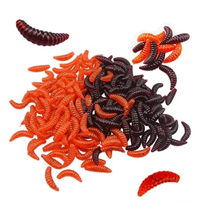Image of Senven artificial worm, Biomimetic Soft Silicone Earthworm Lures Worm Fishing Simulation Red Worms plastic Green Environment Strong Temptation Bait Fake RedWorm 200Pcs,Green,Red