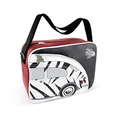 Image of BRISA VW Collection Volkswagen Shoulder Travel Messenger Bag with Beetle Bug Motif (Black/Zebra)