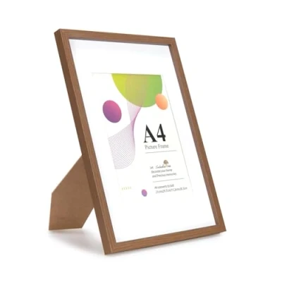 Image of Scholar Tree A4 Frame 1 Pack,Brown Picture Frames 21 X 29.7 cm, Wooden Photo with 6x8 Mount, Stand Tabletop or Wall Hanging