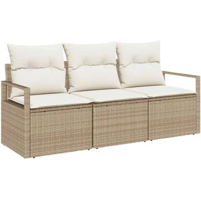 Image of vidaXL 3 Piece Garden Sofa Set with Cushions Beige Poly Rattan