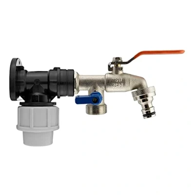 Image of 20mm mdpe Compression Water Pipe Back/Wall Plate +Double Outlet Lever tap