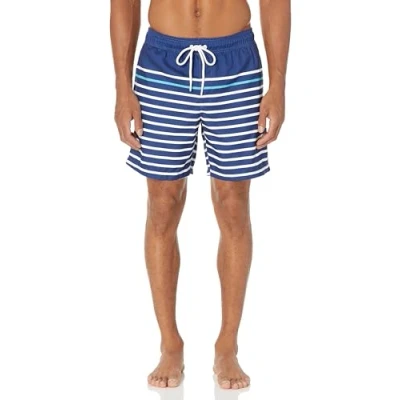 Image of Amazon Essentials Men&#039;s 7&quot; Quick Dry Swimming Trunks Discontinued Colours, Dark Blue Stripes, S