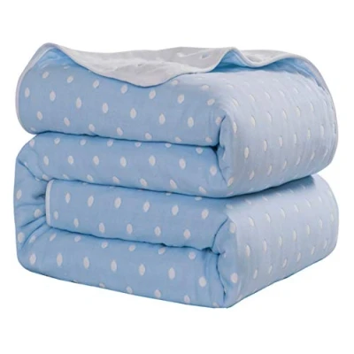Image of Hayisugar Throws Blankets Fleece Double/Twin Size 100% Pure Cotton Super Soft Fluffy Bed Warm Blanket for Sofa Bedspread, Blue Point, 120 x 150cm