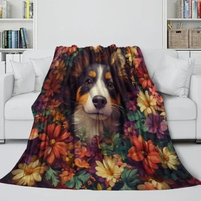 Image of RNDKAUUIE Painted Border Collie 3D Printed Blanket, Suitable for Couch, Bed, All Seasons, Adults And Children 40x50inch(100x130cm)