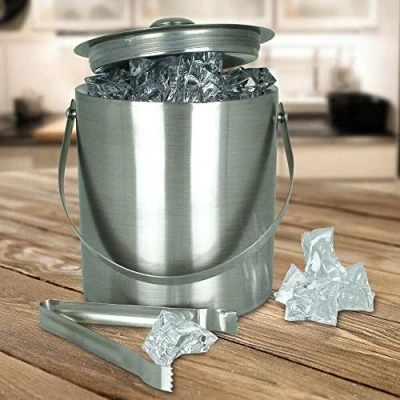 Image of Trendi Large Double Walled Stainless Steel Insulated Ice Bucket with Tong &amp; Lid 2L