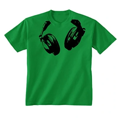 Image of Flip Youth Kids Childrens Headphones Novelty DJ Music T Shirt Green 12 13 Years (XL)