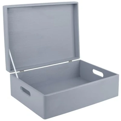 Image of Creative Deco XL Grey Wooden Storage Box 40 x 30 14 cm (+/ 1 cm) with Hinged Lid &amp; Handles Gift for Christmas Xmas Wood Keepsake Memory Craft Chest