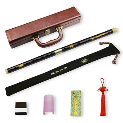 Image of D Key Dizi Professional Rosewood Flute with Free Membrane &amp; Glue Protector Set Traditional Chinese Instrument (Key of D/Professional Rosewood)